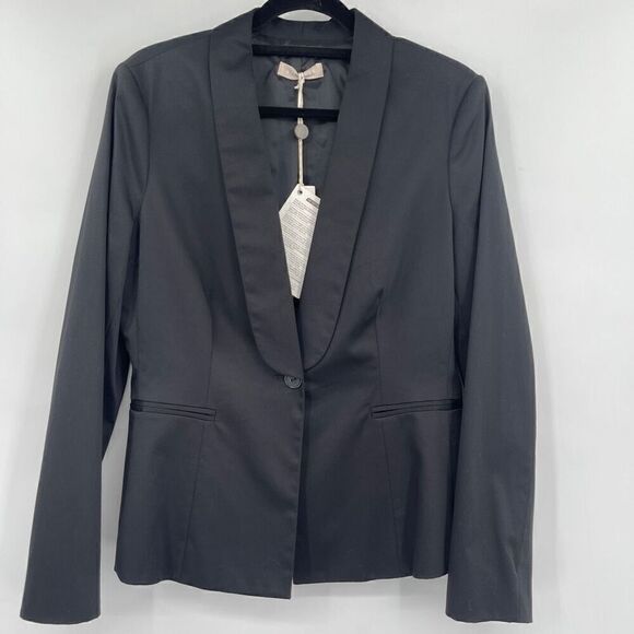 Stefanel Black Shawl Collar Single Breasted Long Sleeve Blazer Jacket Sz 14 NWT - Picture 1 of 10